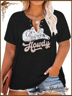 Plus Size V-Neck Tank Top Ring Hole Sleeveless Western Graphic Tee